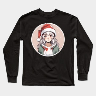 Cute white haired Anime girl in red hat Long Sleeve T-Shirt